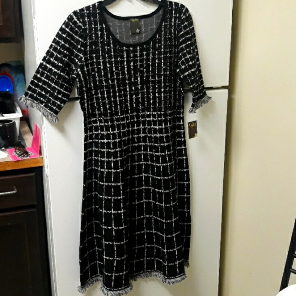 Taylor Black and White Asymmetrical Dress
